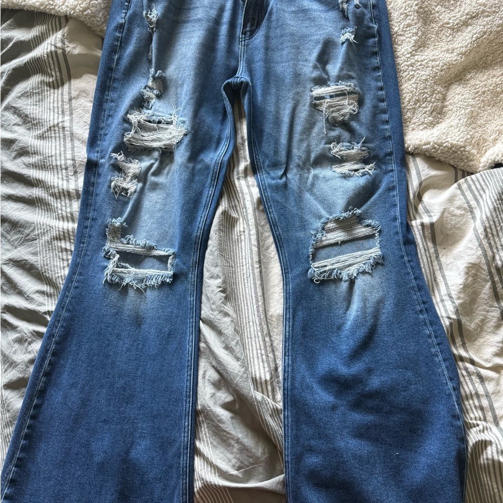 KanCan Blue Distressed Flare Jeans